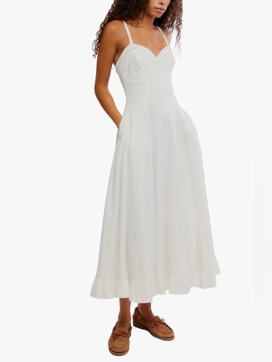 Free People Dresses & Skirts - Free People White Spaghetti-Strap Maxi Dress with Sweetheart Bodice